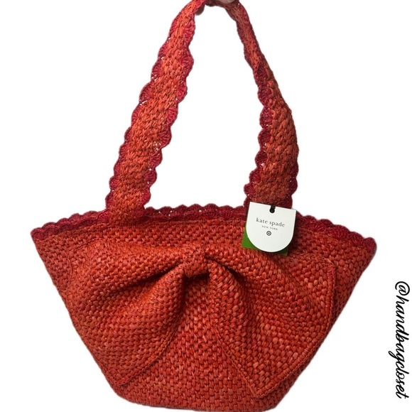 Kate Spade X Target Taffia Straw Bow Red & Orange Tote Bag - Picture 8 of 16